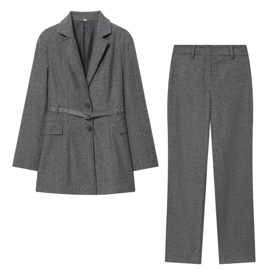 suit Women's 2 pieces with Belt casual lapel Blazer Coat +Pants