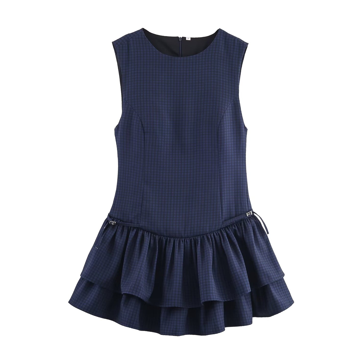 Women's new layered decoration sleeveless plaid mini dress