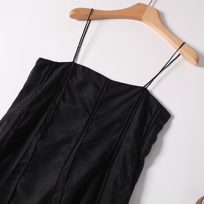 Women's new fashion vacation style draped suspender MIDI dress