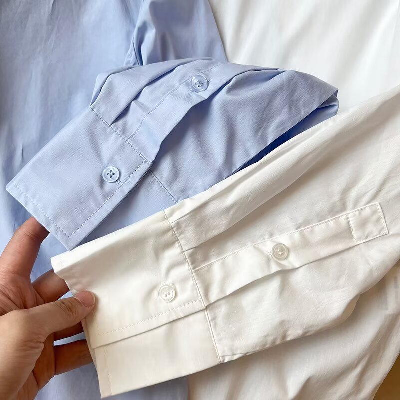Women's new fashion loose basic style solid cotton long sleeved shirt
