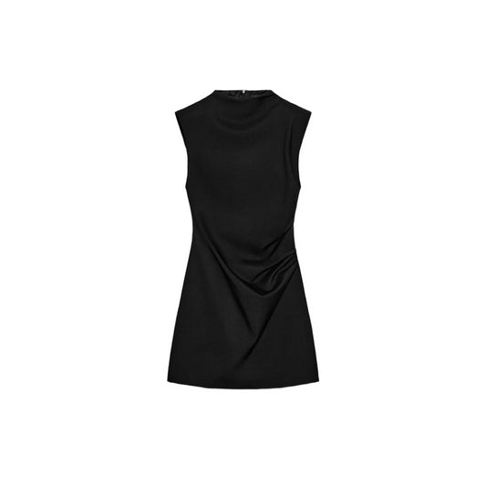 Women's with shoulder pads sleeveless pleated mini dress