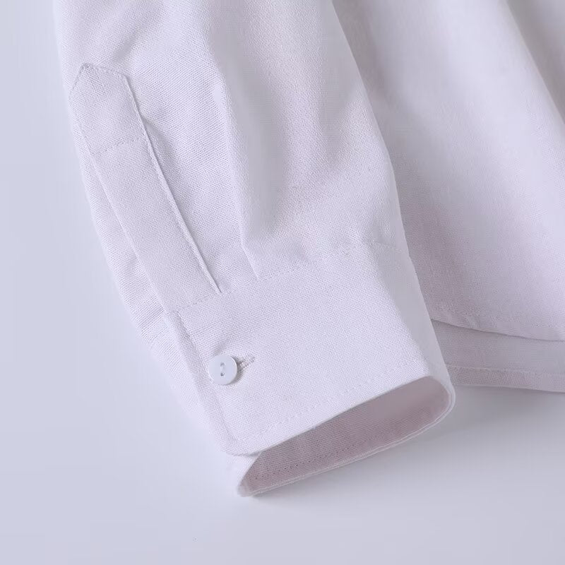 Women's new fashion linen blend long sleeved shirt