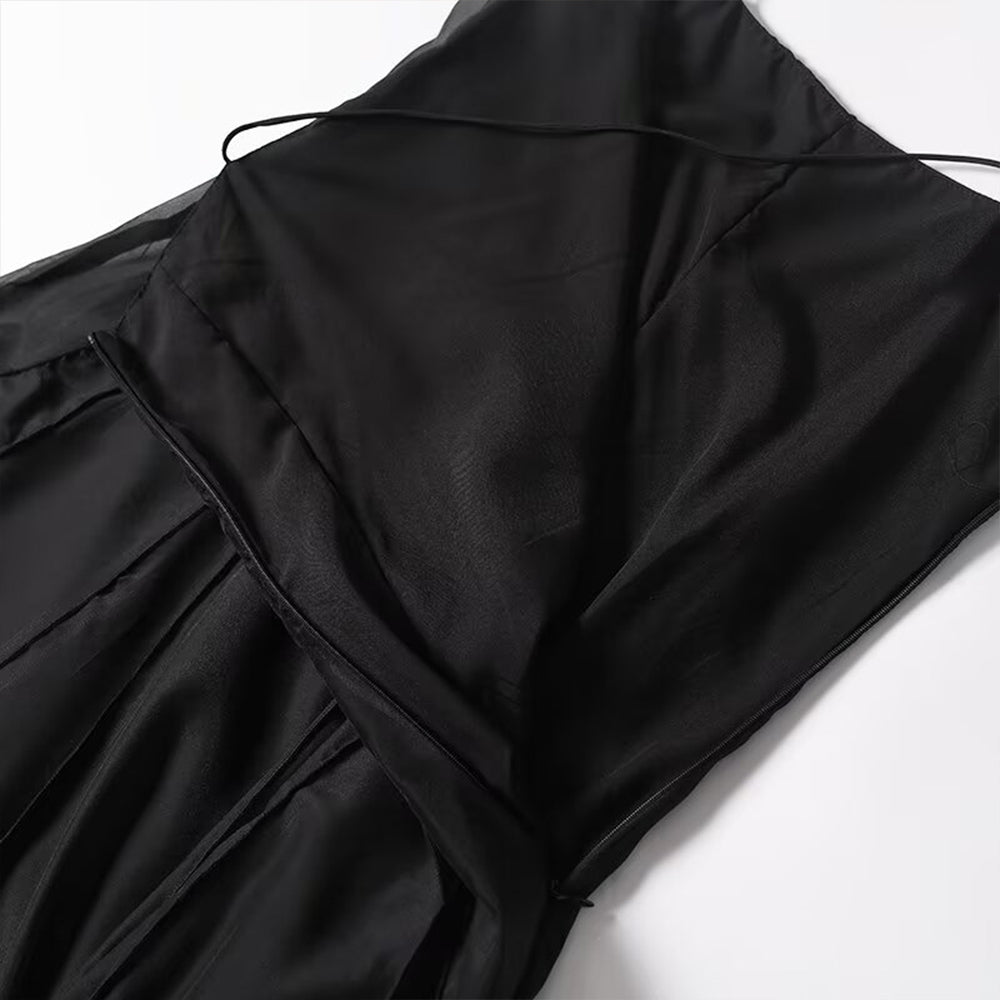 Women's new fashion vacation style draped suspender MIDI dress