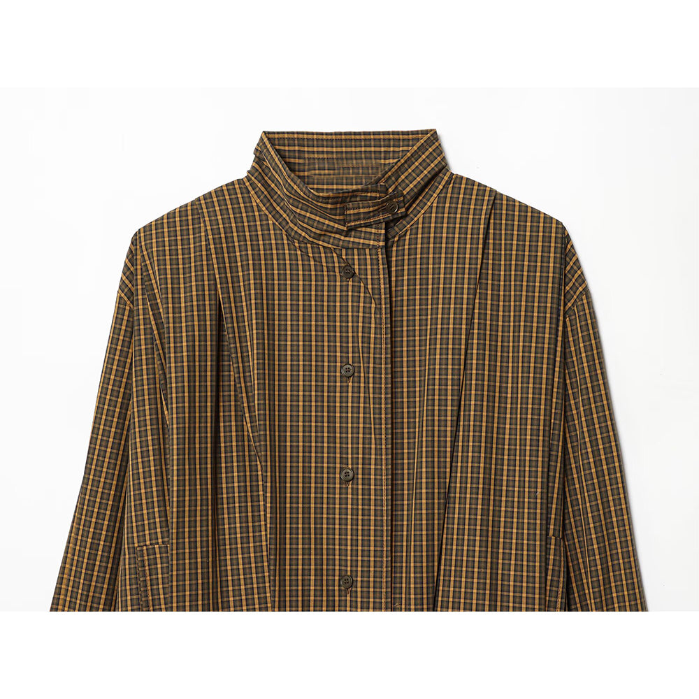 Women's bow decoration casual checkered shirt