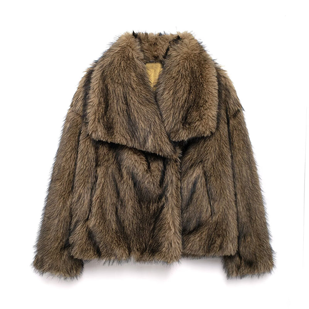 Women's Winter New Artificial Fur Effect Warm Lapel Coat