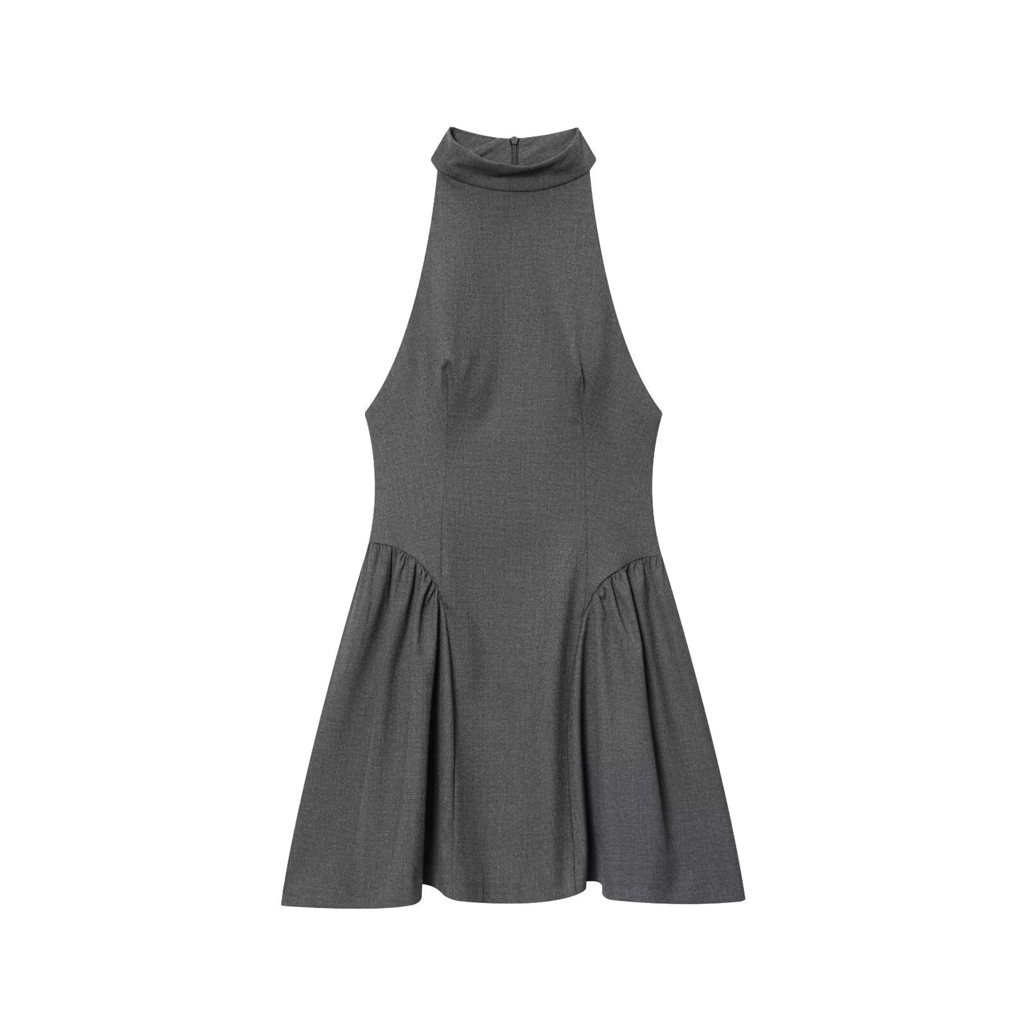 Women's new fashion sleeveless pleated halter neck mini dress