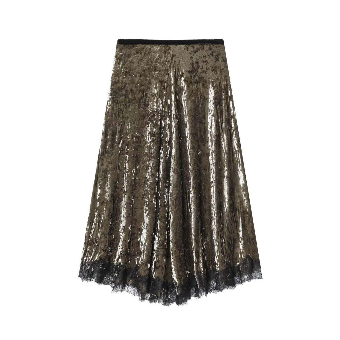 Women's New Fashion Retro Velvet Lace Midi Skirt