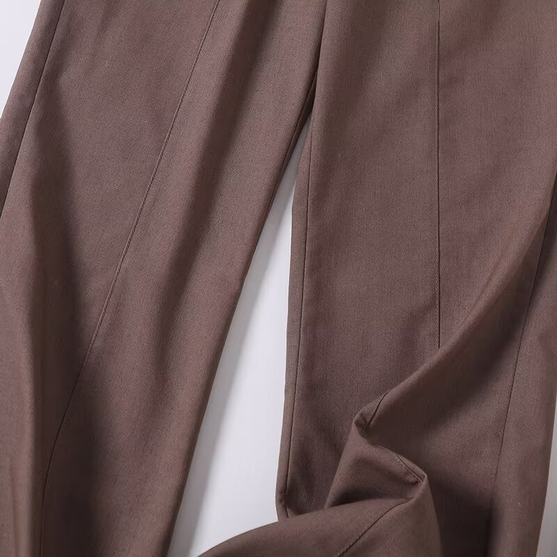Women's new fashion draped design linen blended micro flared pants