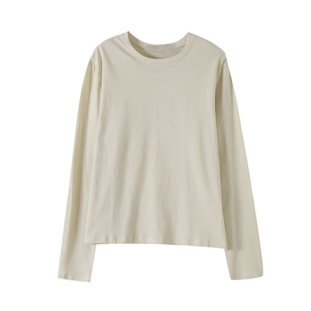 Women's new round neck long sleeved cotton T-shirt