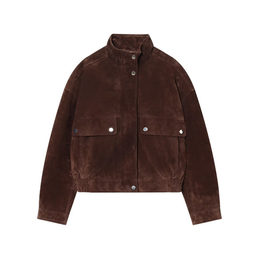 Women's new fashion anti suede effect standing collar flying jacket Coat