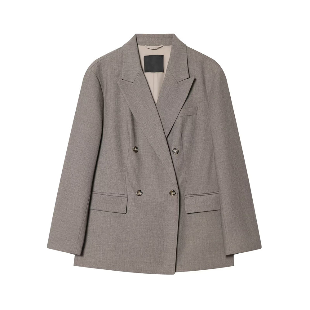 Women's loose double breasted lapel Blazer Coat +Pants