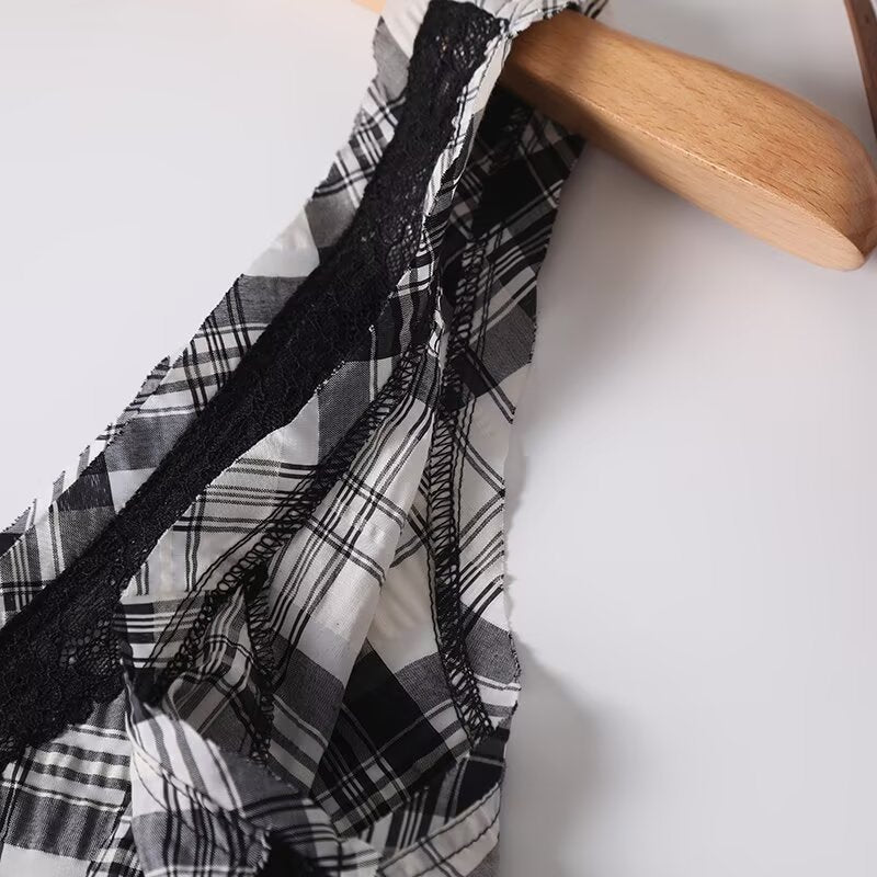 Women's 2025 new fashion sleeveless plaid V-neck top