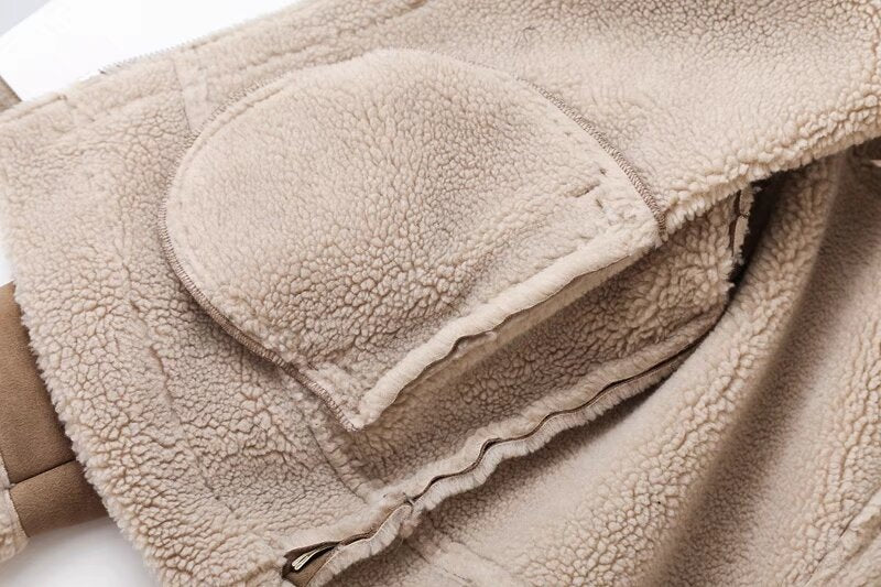 Women's with Belt double-sided Fur Faux Leather jacket Coat