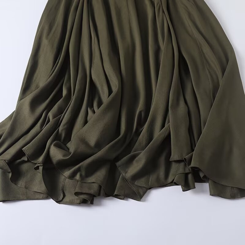 Women's new fashion irregular hem draped cotton linen MIDI skirt