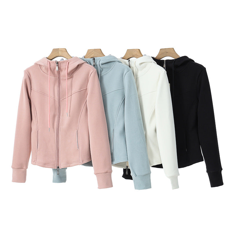 Women's new slim fit hooded cardigan zipper jacket