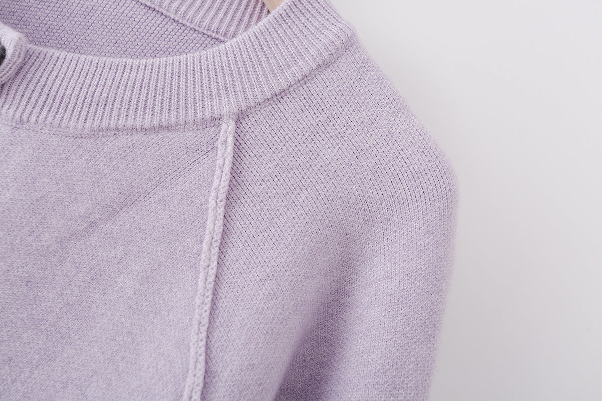 Women's short O Neck long sleeved knitted Coat