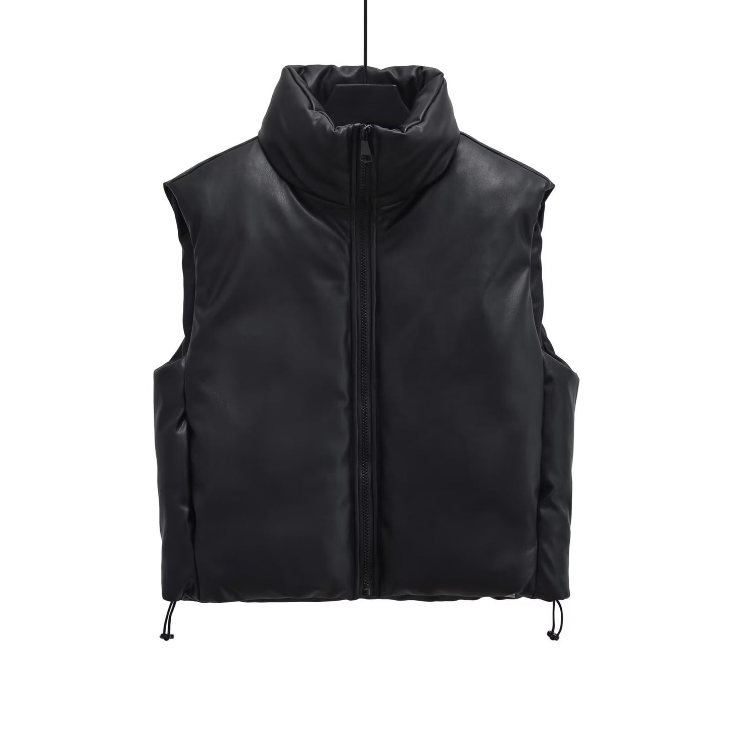 Women's short standing collar Faux Leather cotton vest