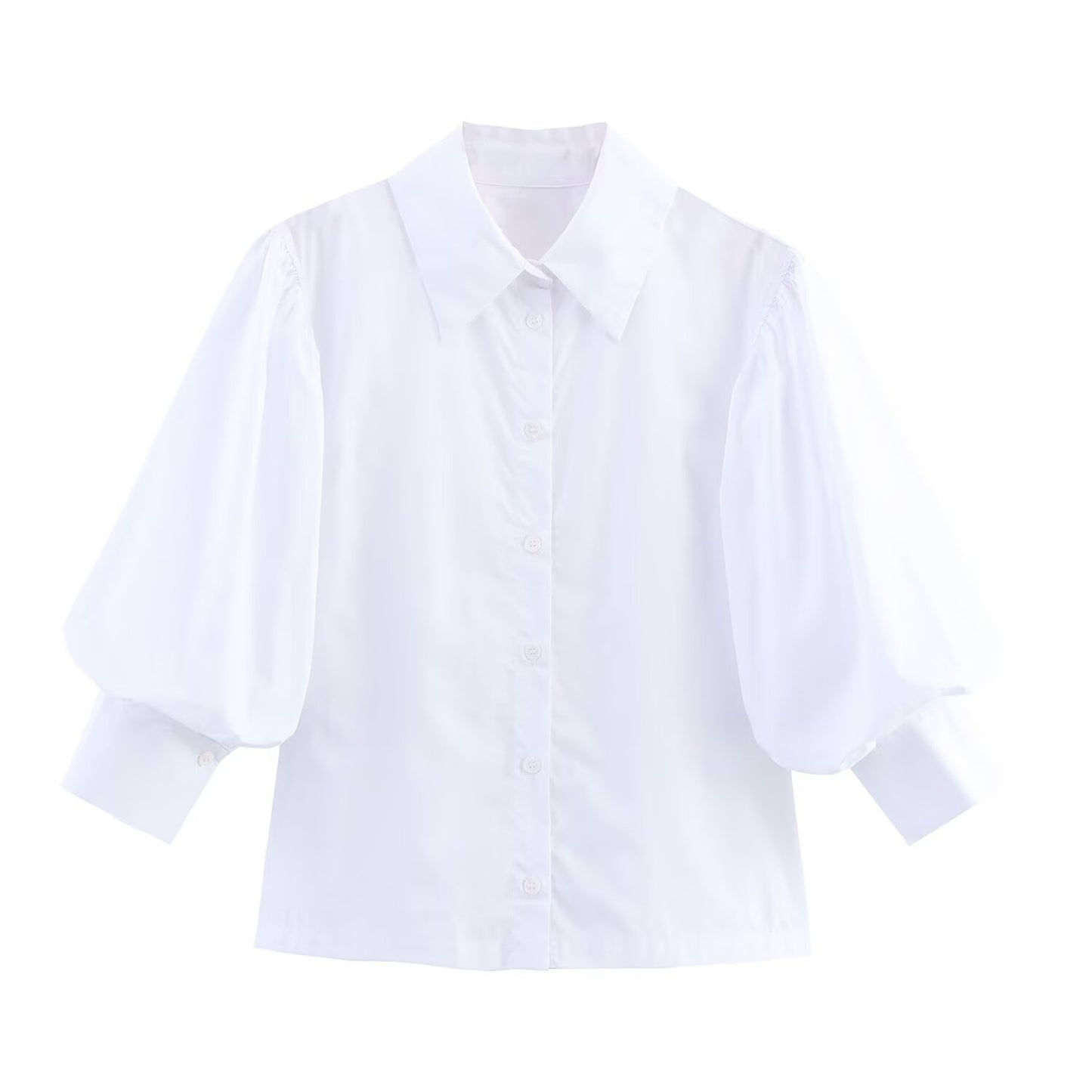 Women's new fashion bubble sleeves comfortable striped poplin shirt