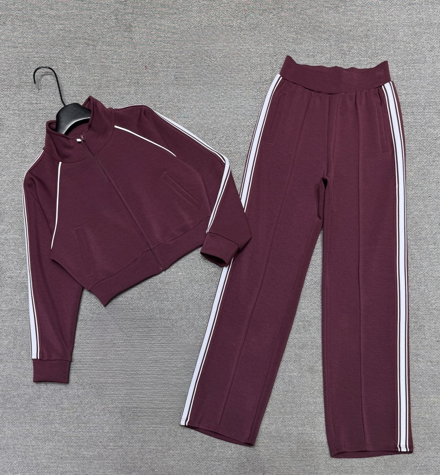 Women's new sports stand-up collar zipper coat+drape loose wide-leg pants suit