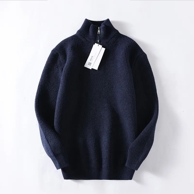 Men's New Fashion Casual Joker Retro Loose Half-turtleneck Zipper Knit Sweater Retro Long-sleeved Men's Chic Sweater