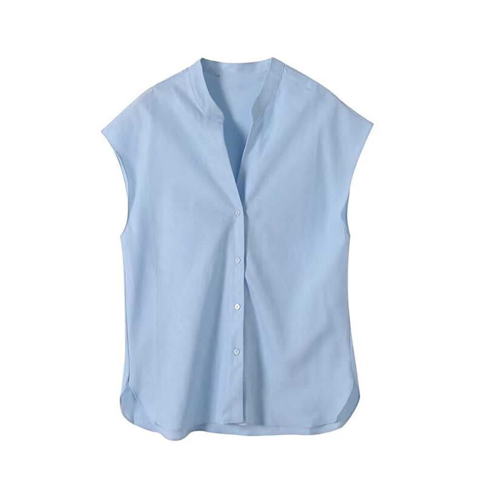 Women's 2025 chic Fashion sleeveless linen blend V-neck shirt