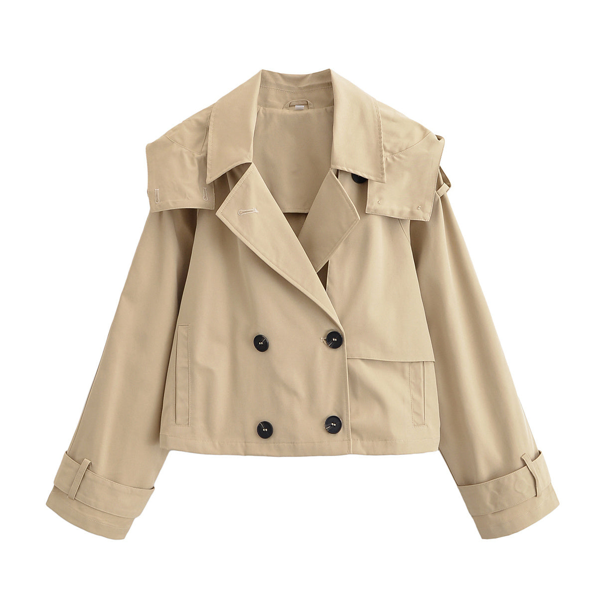 Women's new fashion hooded short double breasted windbreaker Coat