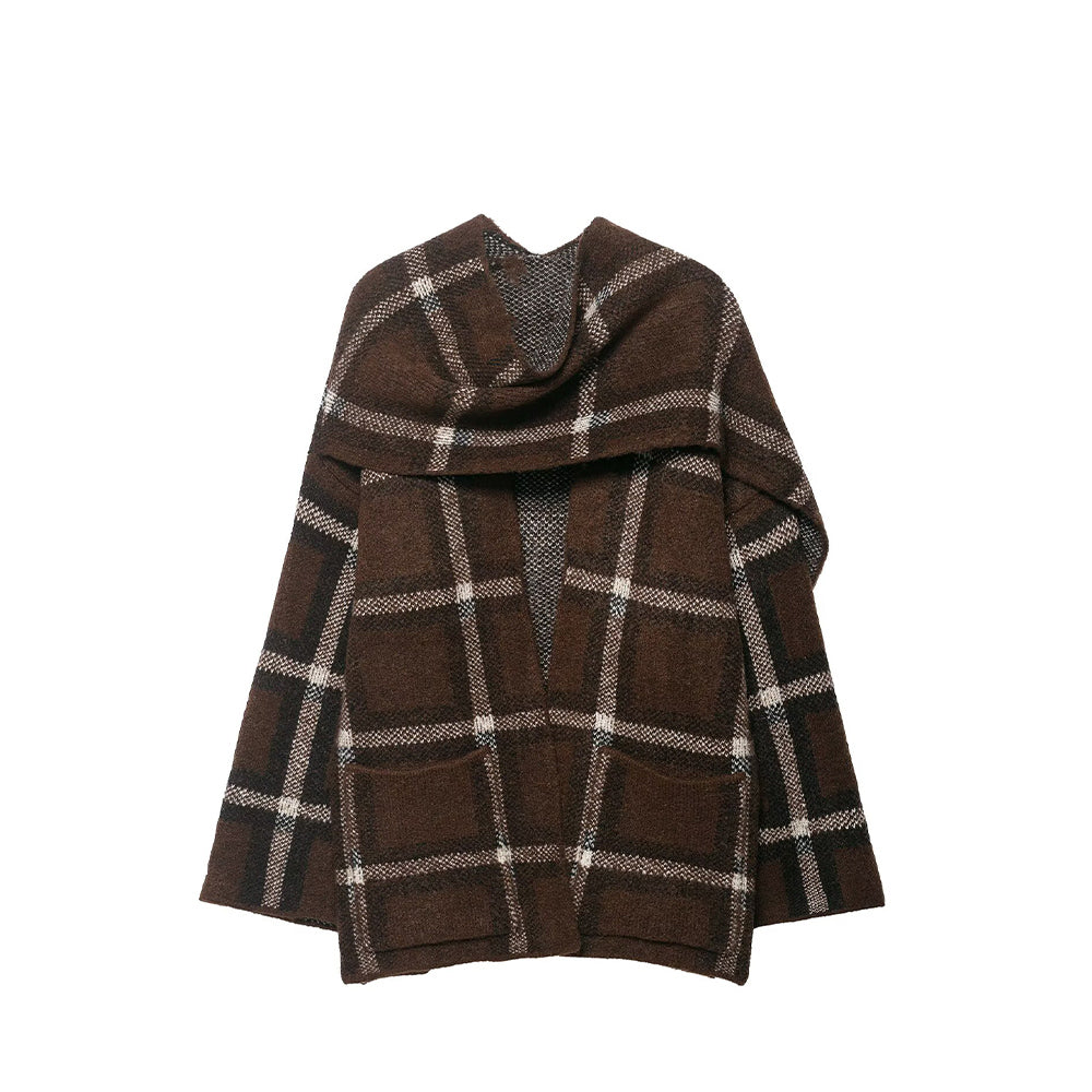 Women's new scarf decoration loose warm plaid knitted Coat