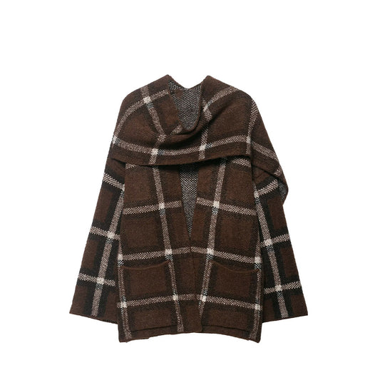 Women's new scarf decoration loose warm plaid knitted Coat