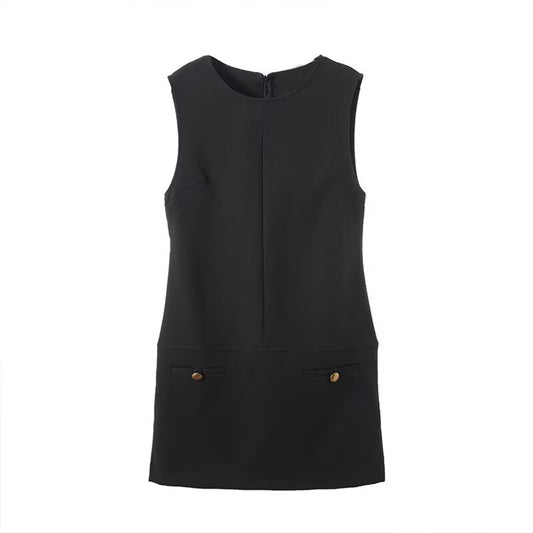 Women's New Fashion Black Sleeveless Waist cinching Mini Dress