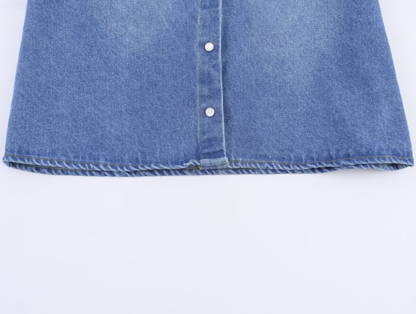 Women's new fashion bow decoration short sleeved denim shirt+Skirts suit