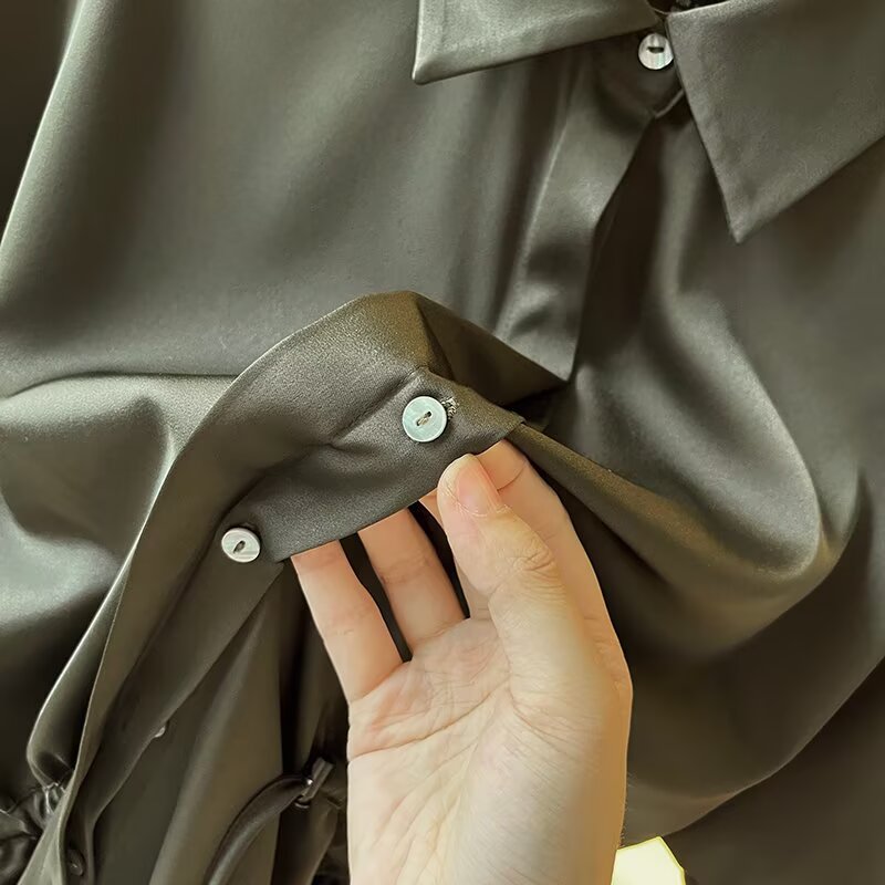 Women's 2025 new fashion with drawstring long sleeved shirt