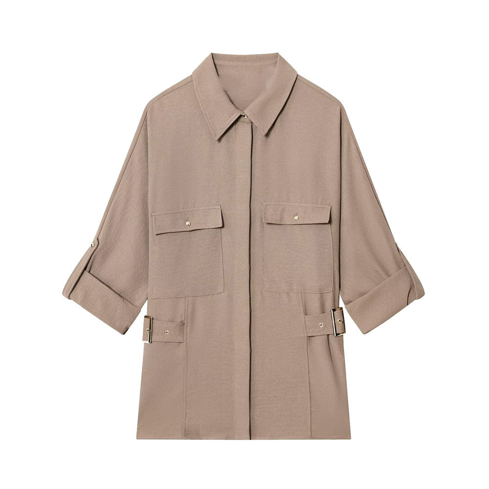 Women's new fashion loose single breasted long sleeved shirt+Pants suit