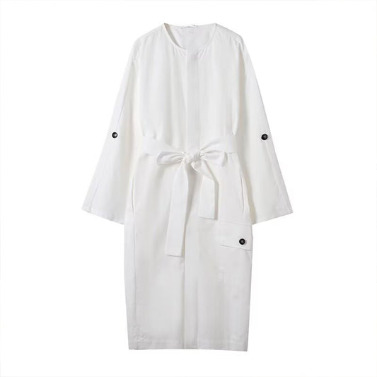 Women's new fashion with Belt round neck shirt style MIDI dress