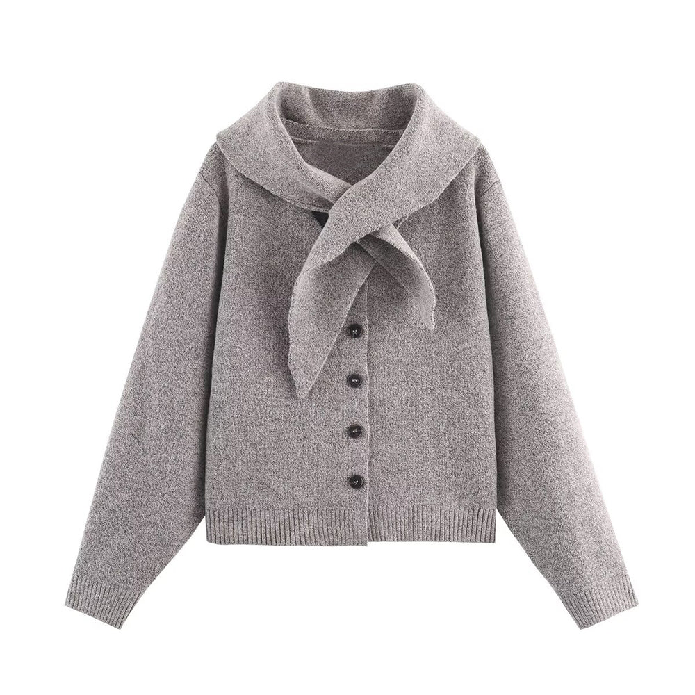 Women's scarf decoration long sleeved V-neck knitted Coat