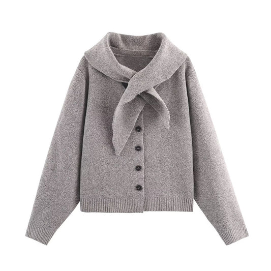 Women's scarf decoration long sleeved V-neck knitted Coat