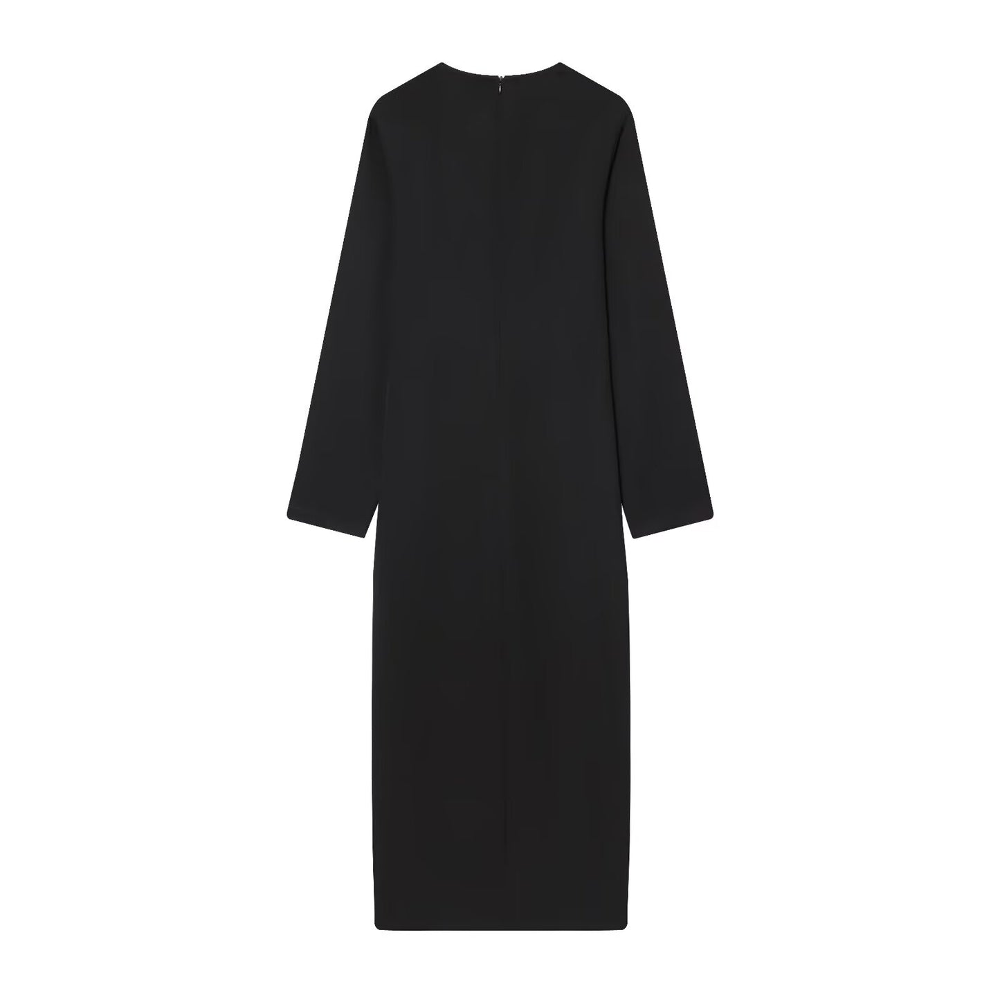 Women's With Belt O Neck Long Sleeve Midi Dress