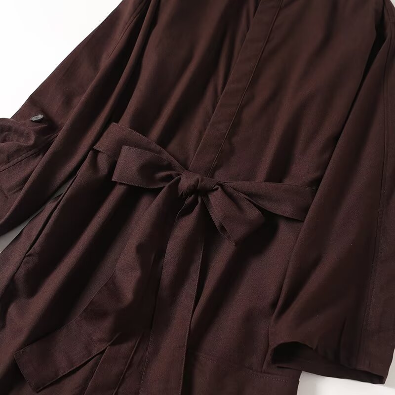 Women's New Fashion With Belt Linen Blended Shirt Style Midi Dress