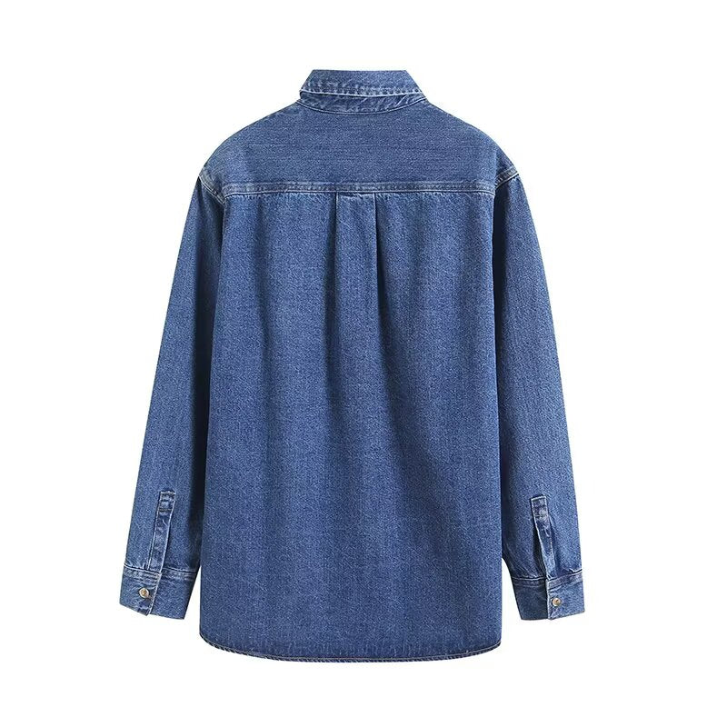 Women's casual neutral style denim shirt Coat