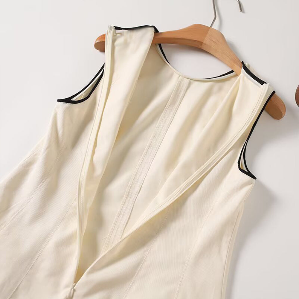 Women's new fashion contrasting edge vest style MIDI dress