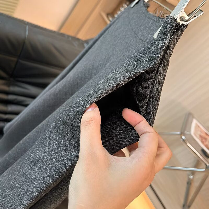 Women's chic Fashion comfortable texture gray draped MIDI skirt