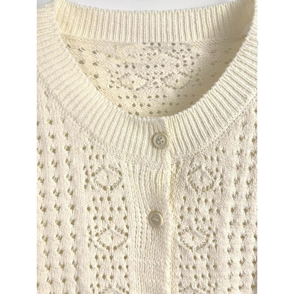 Women's New Fashion embroidered hem Hollow Splicing Knitted Cardigan