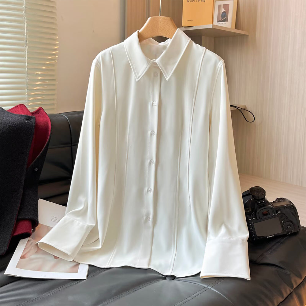 Women's 2025 new fashion slim fit lapel long sleeved shirt