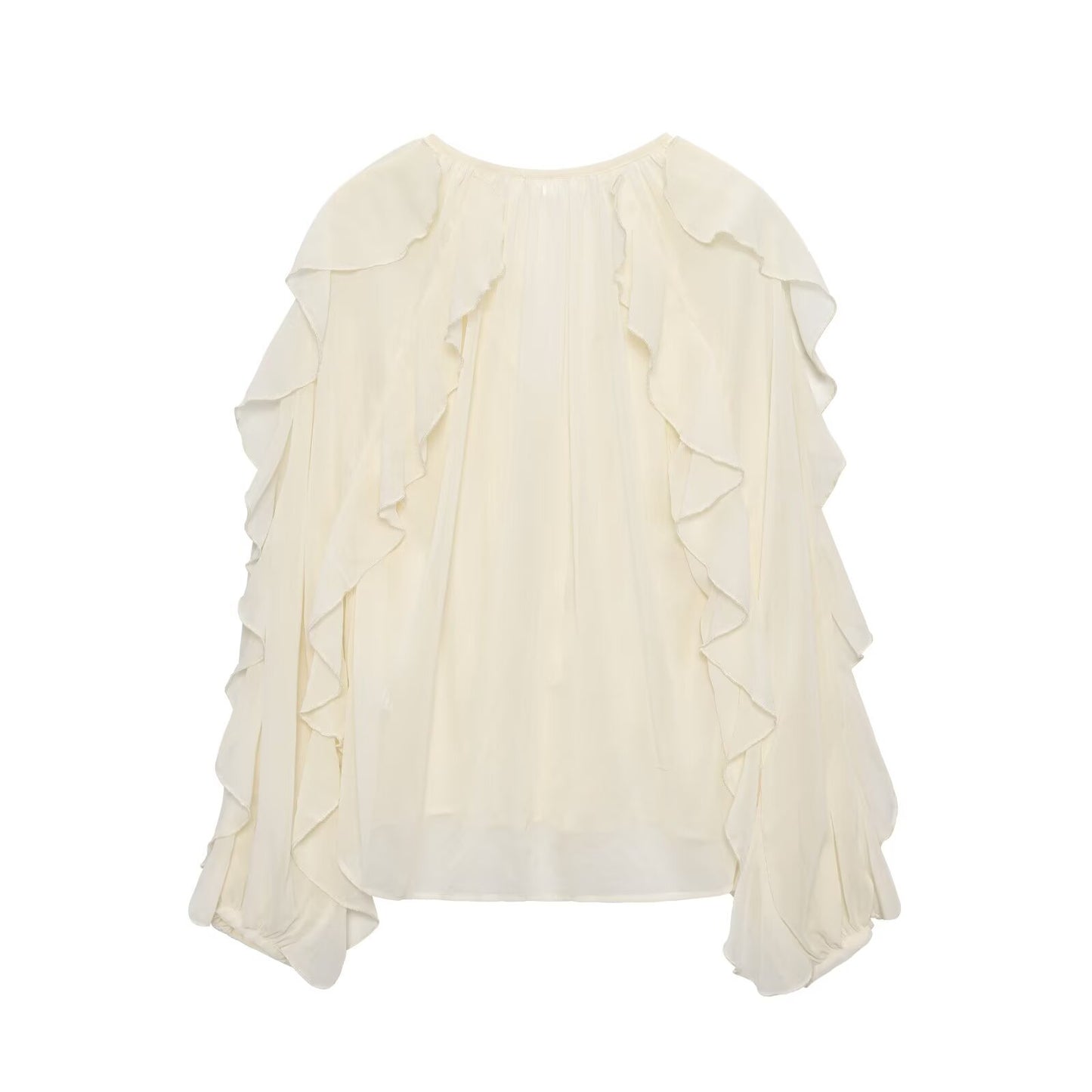 2025 Women's new fashion ruffled V-neck long sleeved shirt