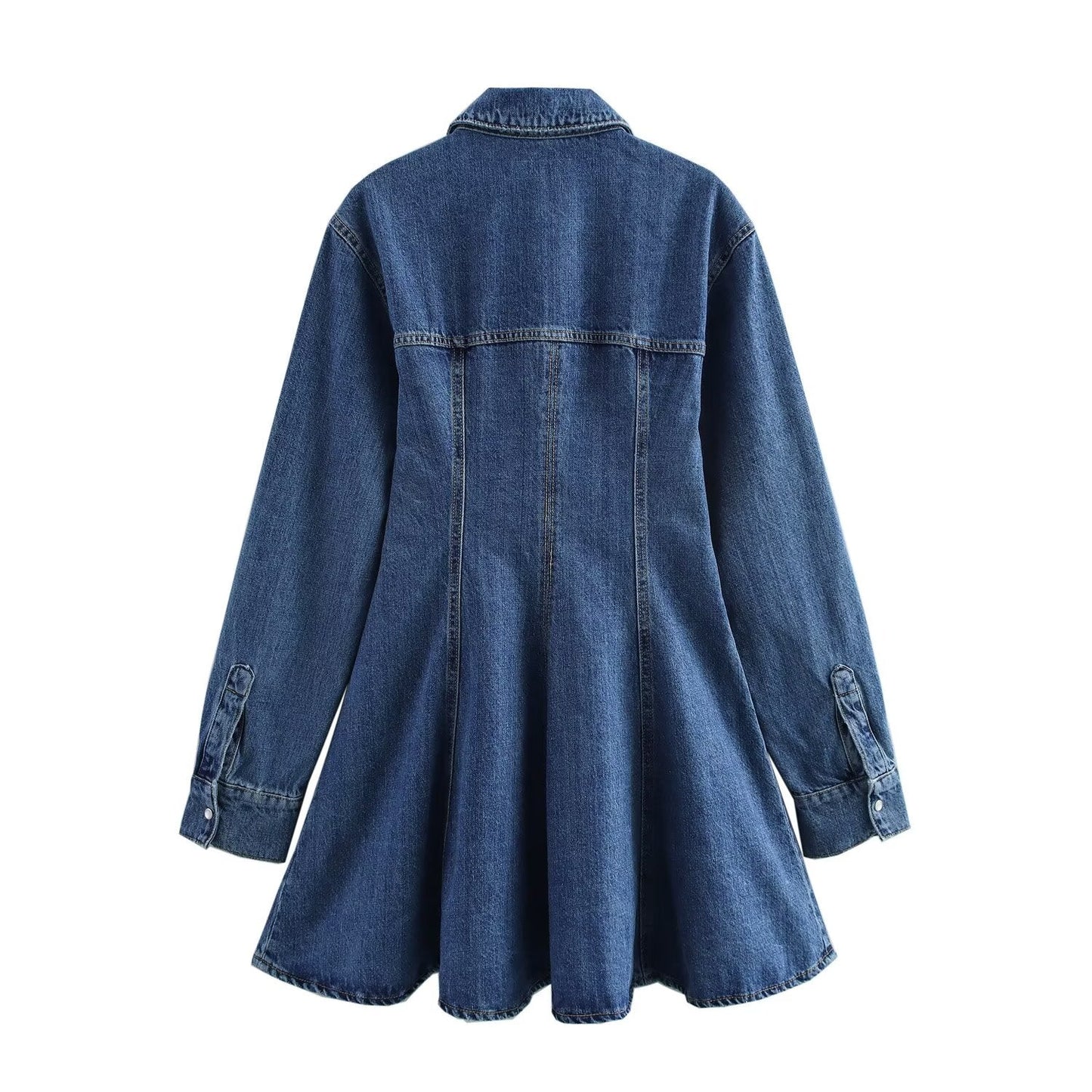 Women's new chic Fashion casual slim fit single breasted wide swing denim mini dress retro long sleeved women's dress Mujer