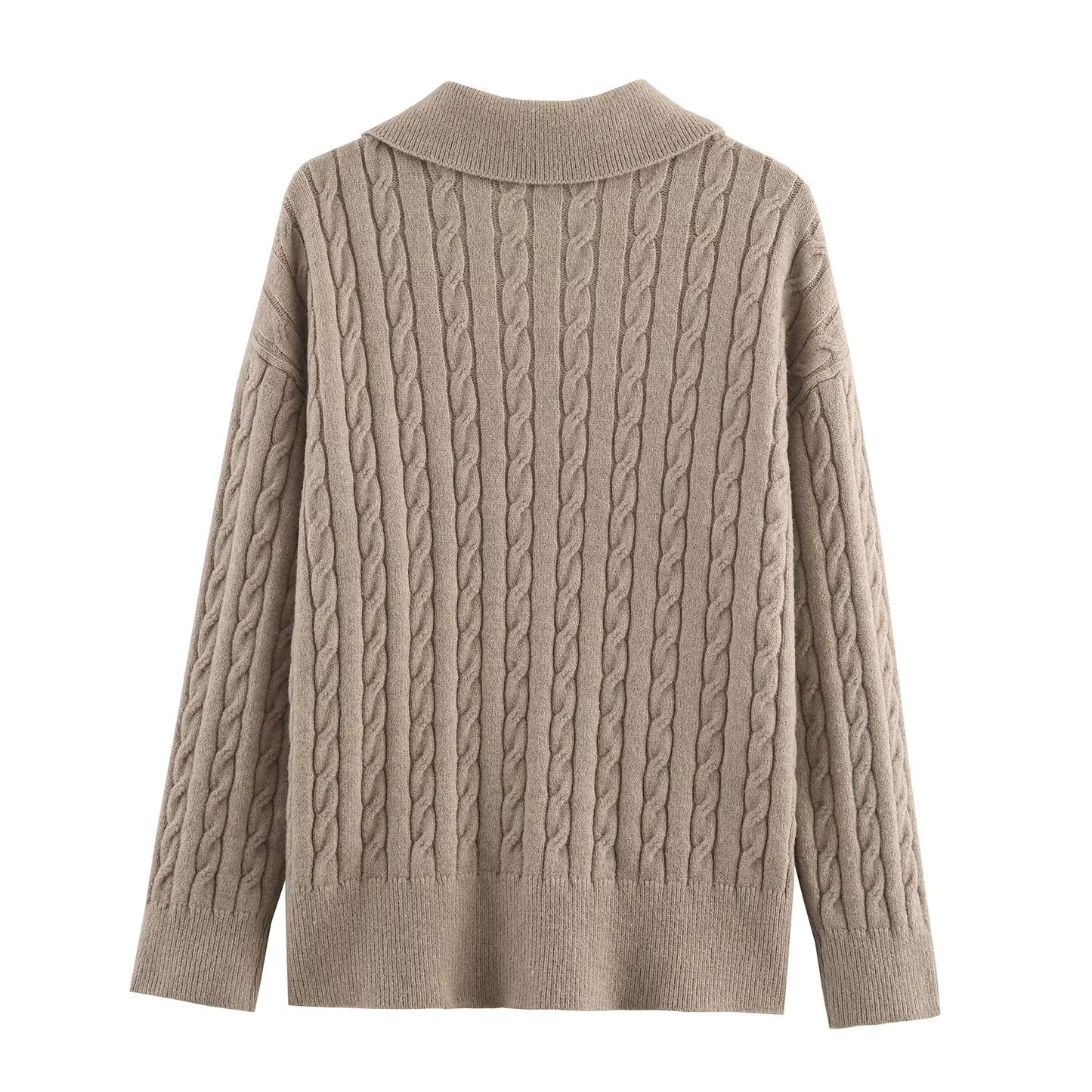 Women's loose soft textured polo shirt collar knit sweater