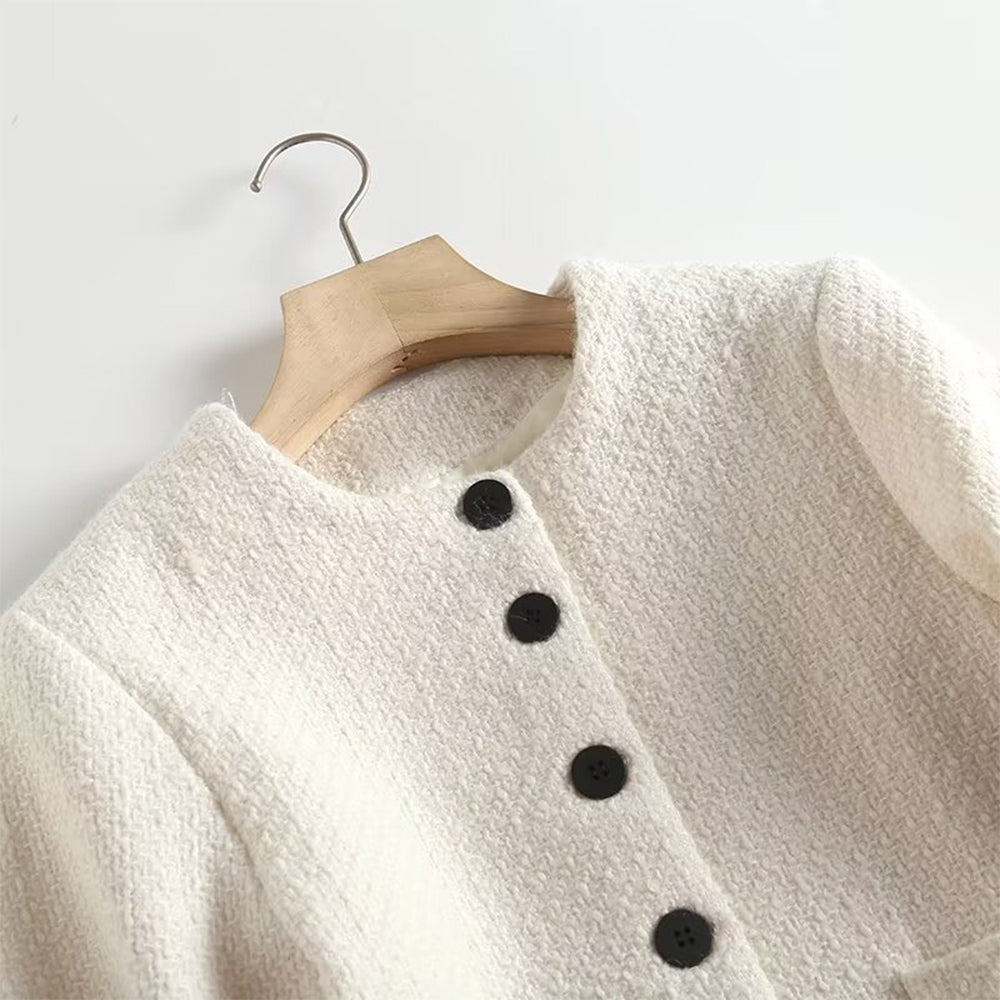 Women's casual single breasted O Neck textured Coat