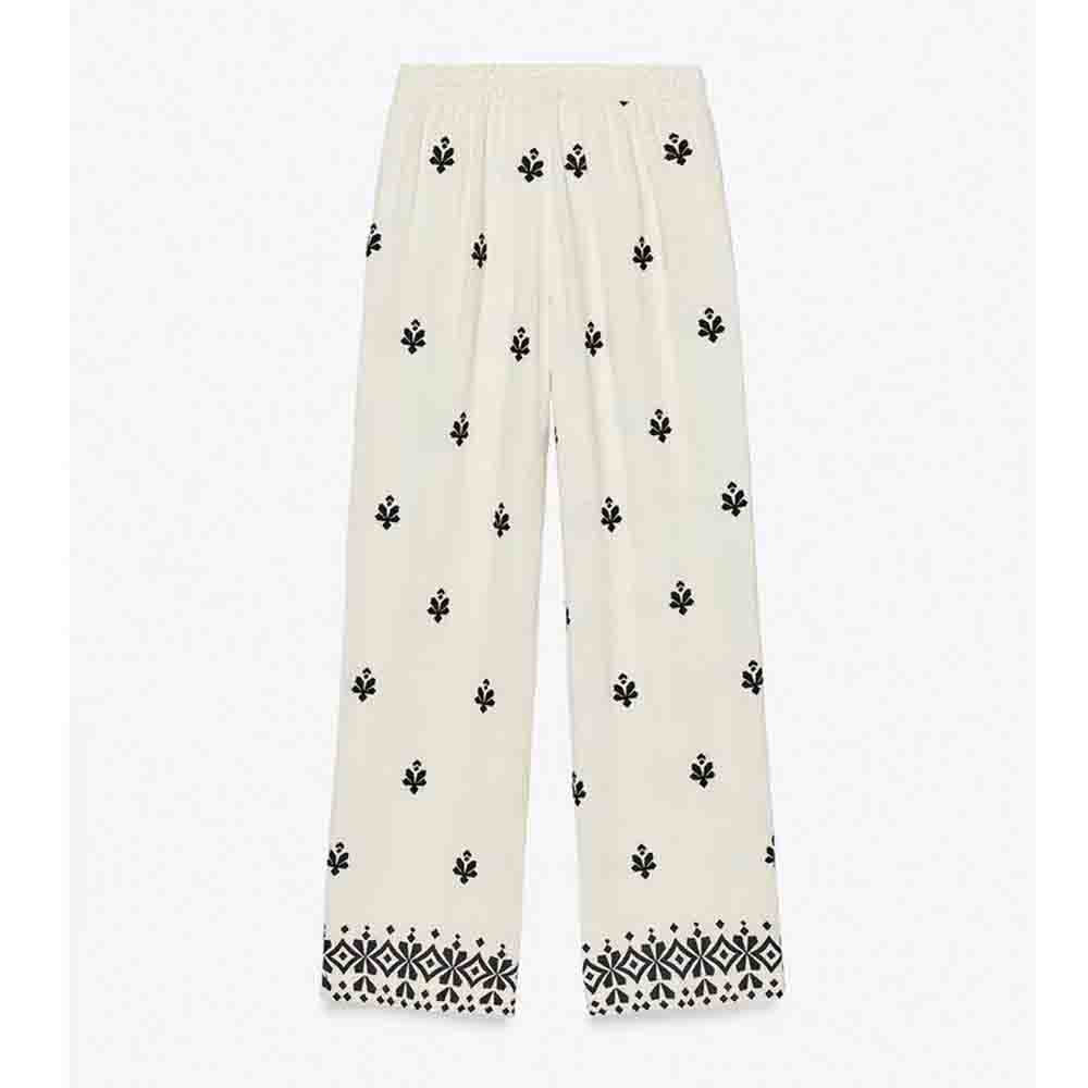 Women's new Fashion loose side pocket casual versatile embroidered wide leg pants