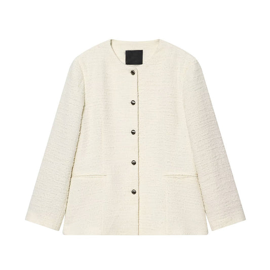 Women's round neck textured Blazer woolen Coat