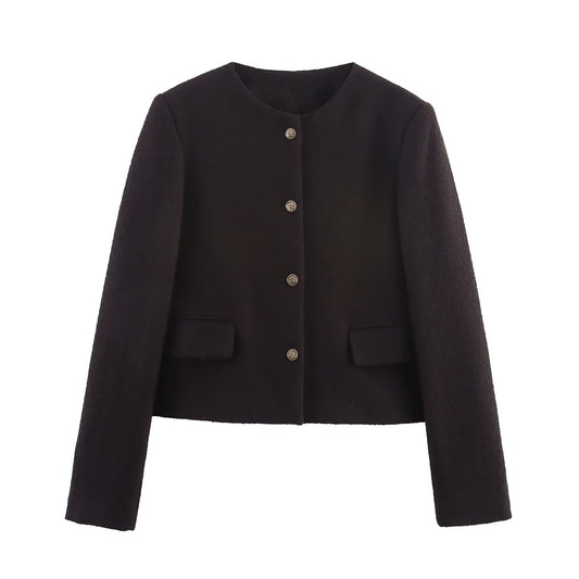 Women's autumn fashion short O Neck Button-up woolen coat