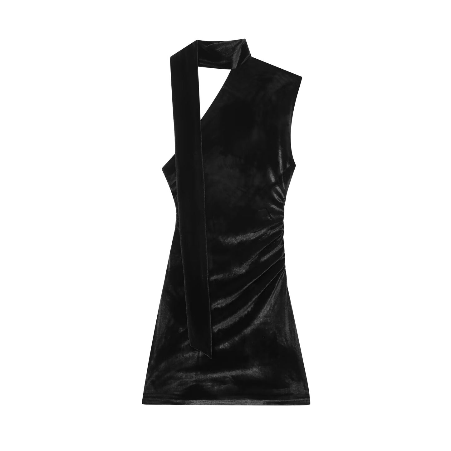 Women's new scarf decoration slim pleated velvet mini dress